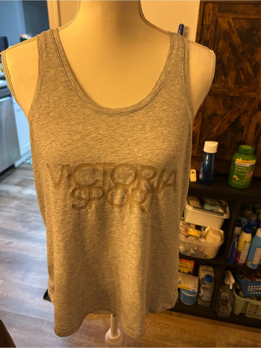 Victoria's Secret Gray Muscle Tank with Shimmer Logo